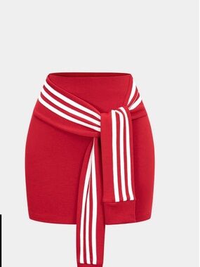 Red Mini Skirt with Striped Waist Tie